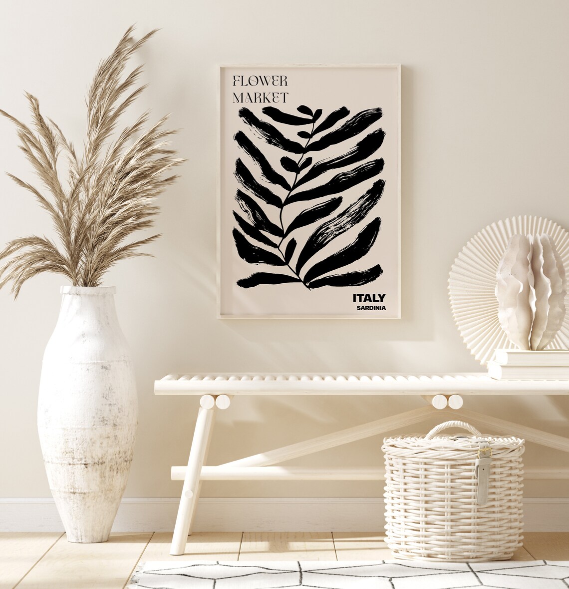 Italy Flower Market Sardinia Bold Black Leaf Design Art Poster - Image 2