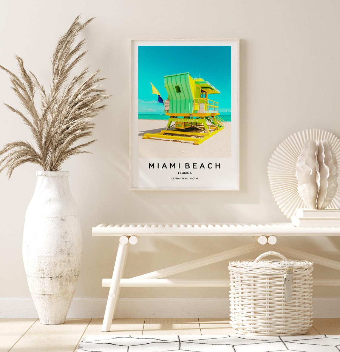 Miami Beach Florida Colorful Lifeguard Tower on the Sand Poster - Image 3