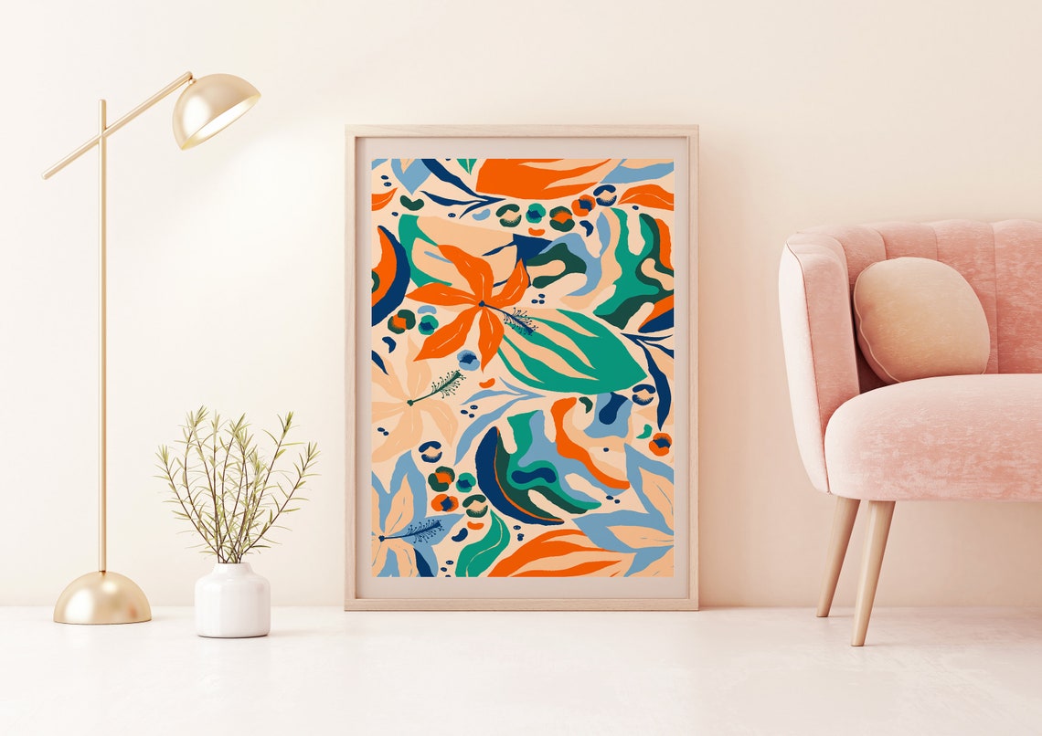 Bright Tropical Abstract Floral Colorful Botanical Art Poster