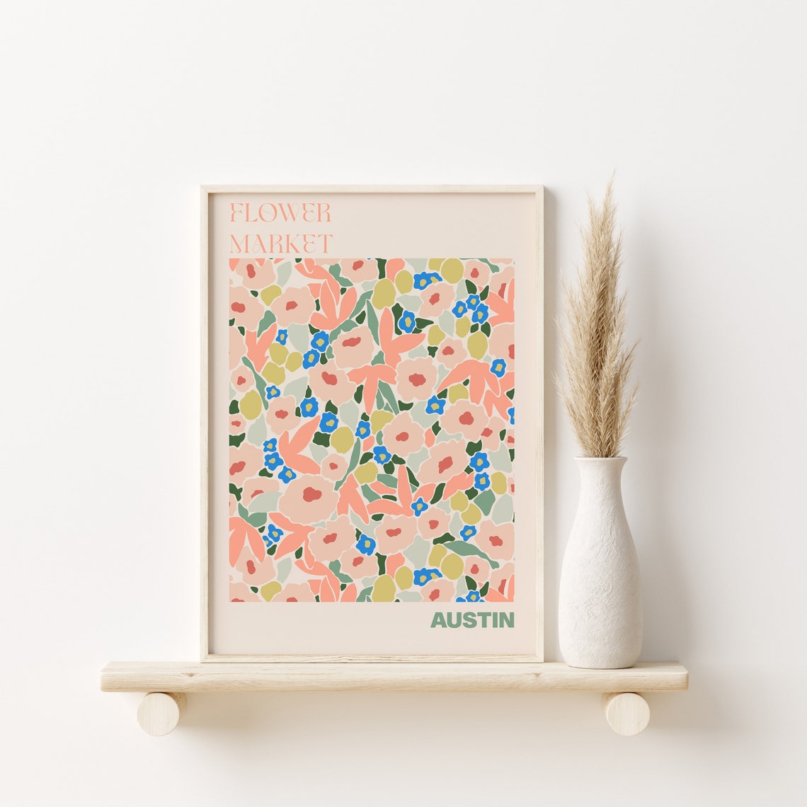 Austin Flower Market Texas Colorful Blossom Pattern Art Poster - Image 2