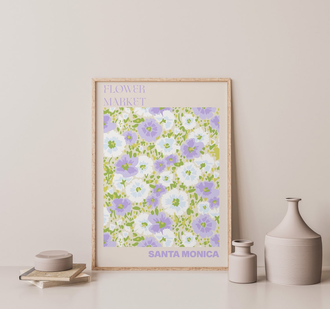 Santa Monica Poster Santa Monica Wall Art Santa Monica Personalised Travel Poster Santa Monica Flower Market Print Floral Wall Decor - Image 3