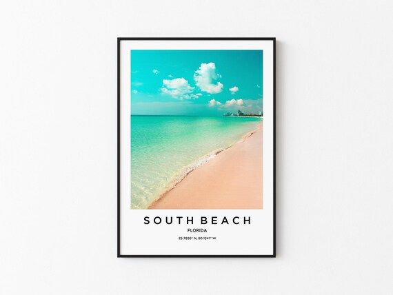 South Beach Florida Pink Sand Turquoise Ocean Sea Travel Poster