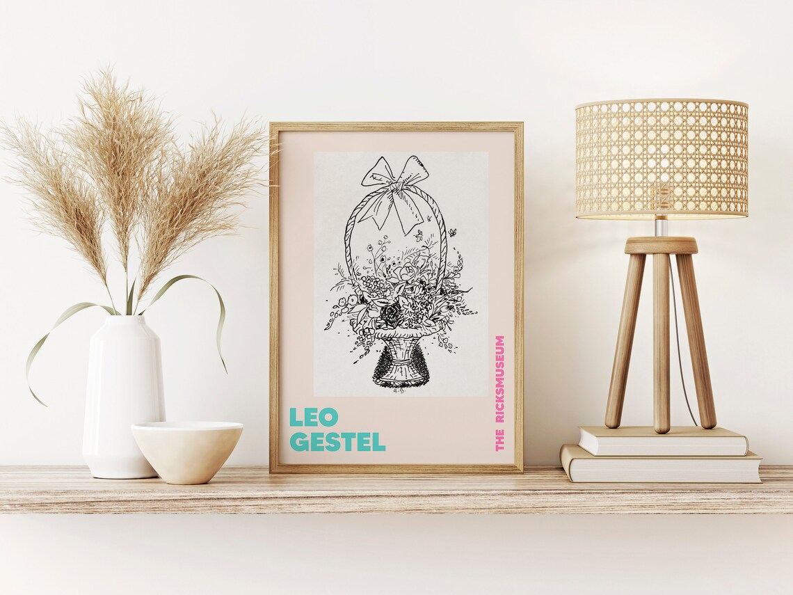 Leo Gestel Line Art, Basket With Flowers Poster - Image 2