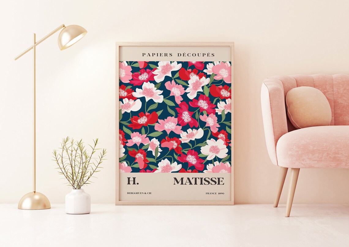 Henri Matisse Papiers Decoupes Bold Red Pink Floral Art Poster - Image 2