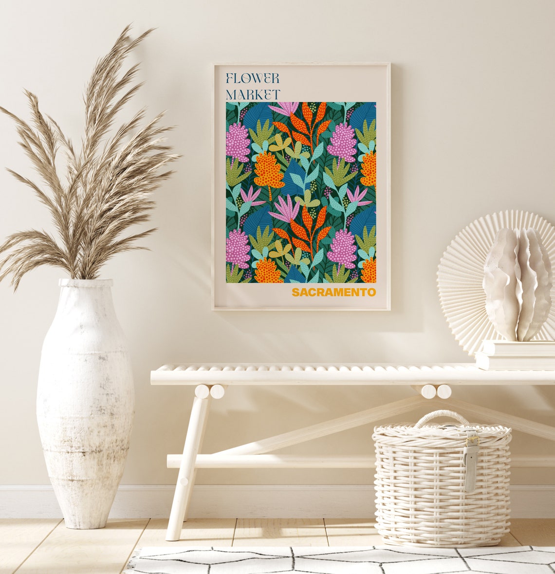Sacramento Poster Sacramento Wall Art Sacramento Personalised Travel Poster Sacramento Flower Market Print Floral Wall - Image 2