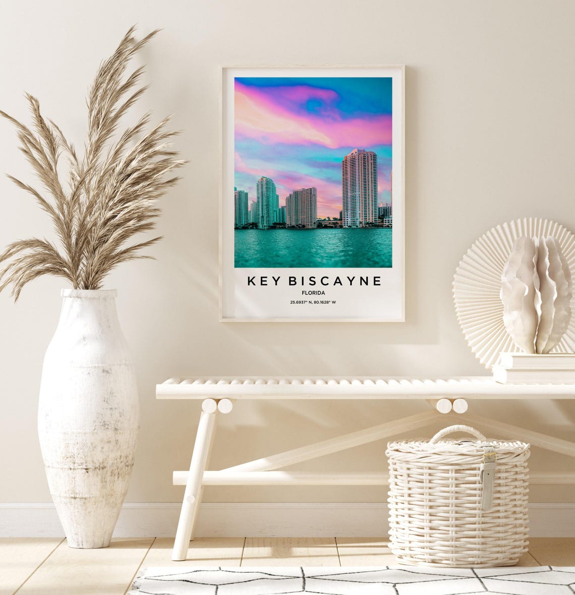 Key Biscayne Florida Pastel Skyline Bay Waterfront Dusk Poster - Image 3