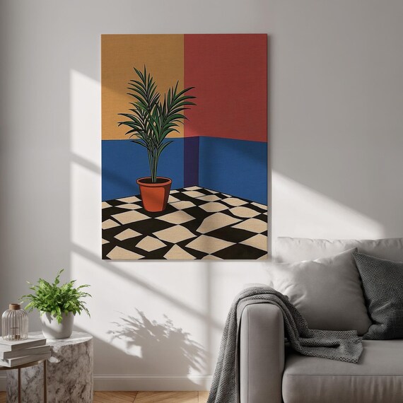 Pop Art Potted Plant Bold Color Block Geometric Corner Poster