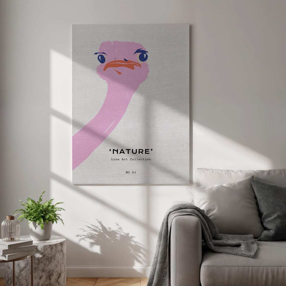 Pink Ostrich Nature Line Art Collection No 03 Minimal Bird Poster