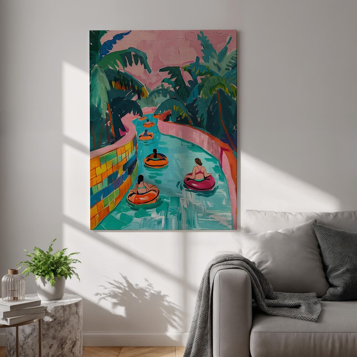 Tropical Lazy River Floating Painting Summer Resort Colorful Wall Art