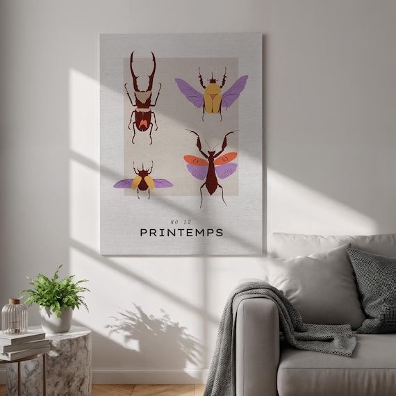 Insect Illustration Canvas Wall Art Vintage Bug Poster Print Eclectic Nature Artwork Minimalist Framed Decor For Office Or Curiosity