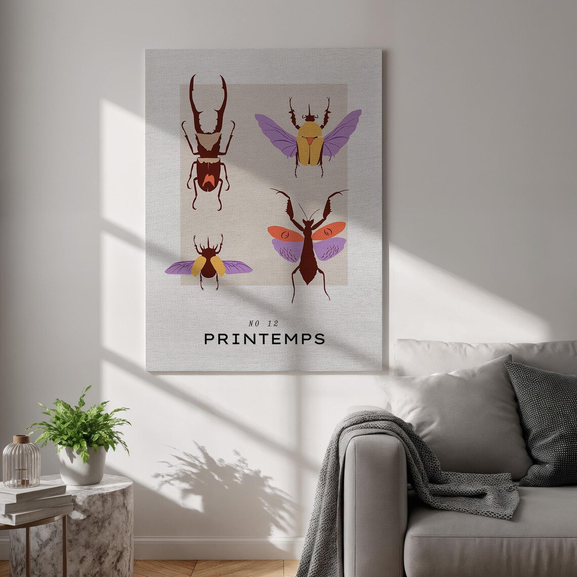 Printemps No 12 Colorful Stylized Insect Illustration Four Beetles Poster