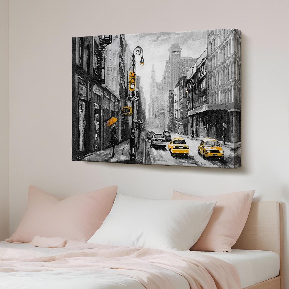 New York Yellow Taxi Street in Black and White with Yellow Poster