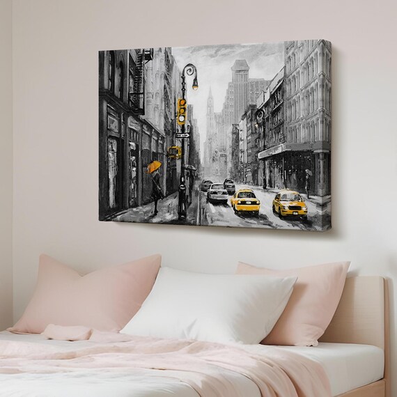 New York Yellow Taxi Street in Black and White with Yellow Poster