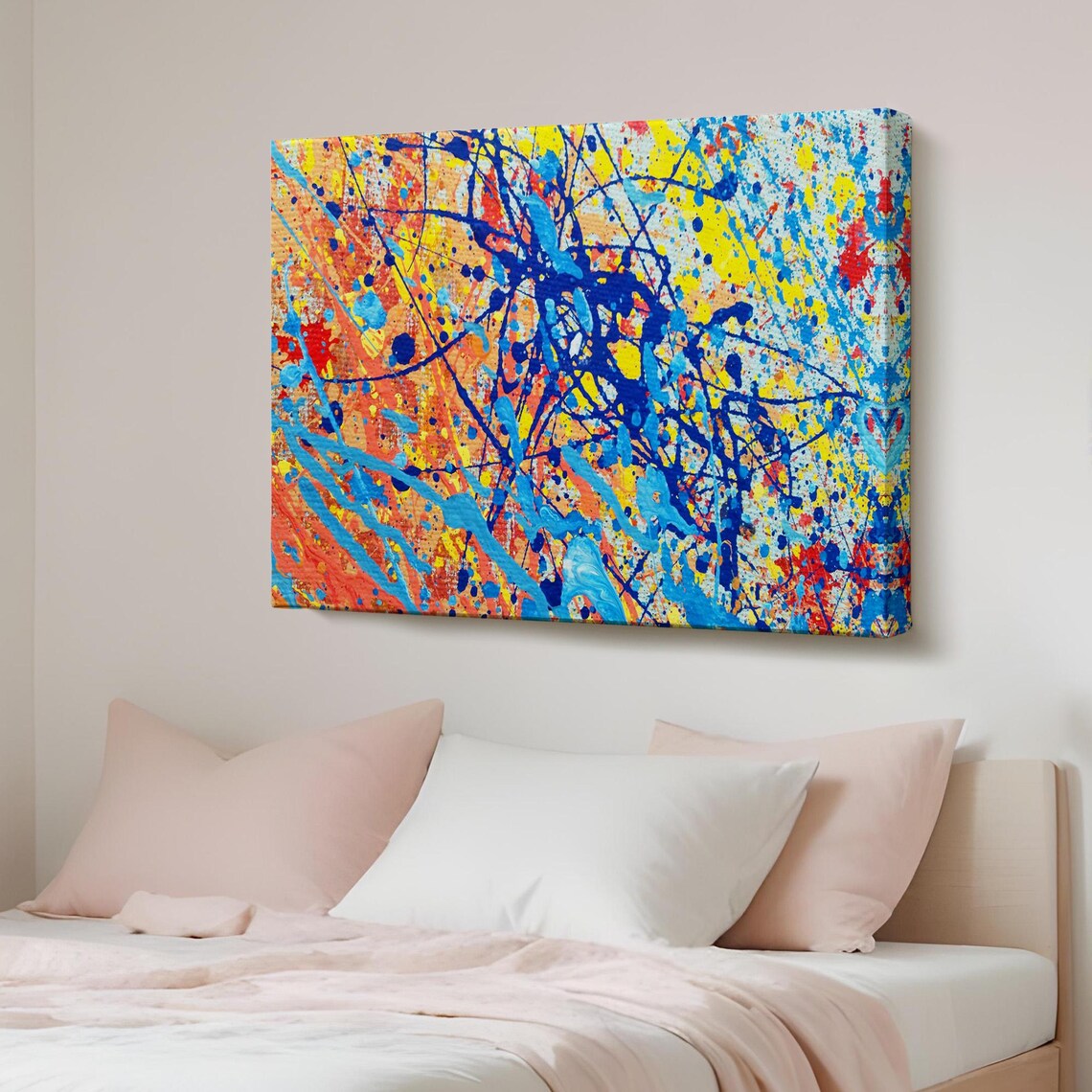Abstract Drip Splatter Painting Blue Orange Pollock Style Modern Poster