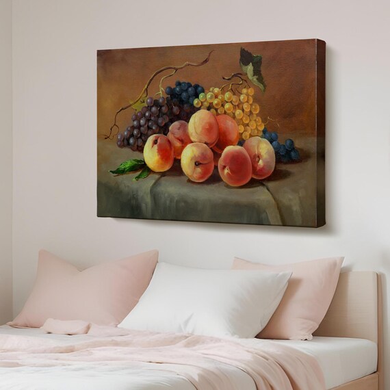 Peaches and Grapes Still Life Classic Oil Painting Fruit Poster