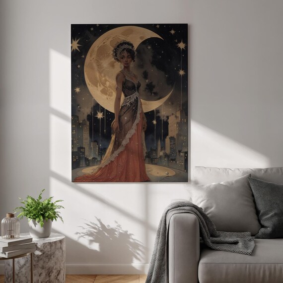 Moon Goddess Canvas Wall Art Celestial Woman In Starry Night Sky Framed Mystical Feminine Energy Print For Bedroom Or Spiritual Decor