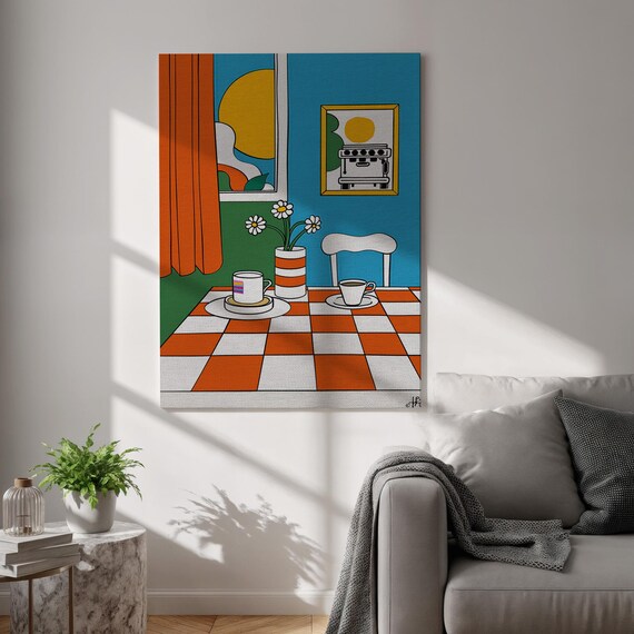 Retro Kitchen Coffee Cups Still Life Mid Century Modern Wall Art