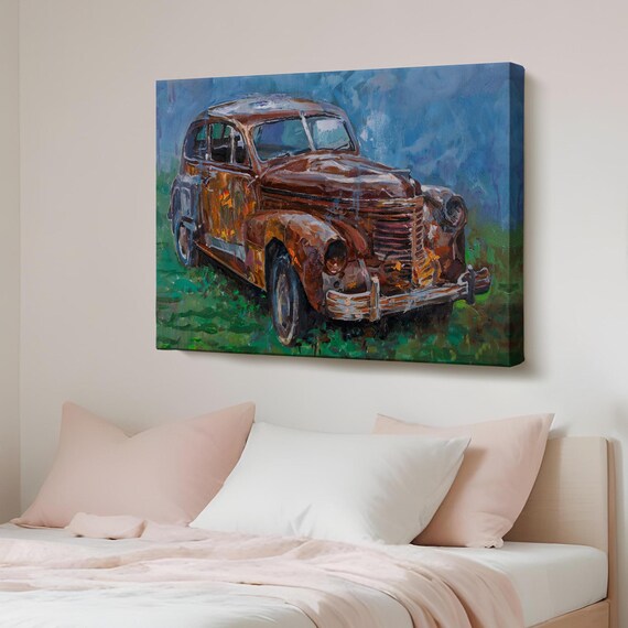 Rusty Vintage Classic Car Abandoned Oldtimer Oil Style Wall Poster
