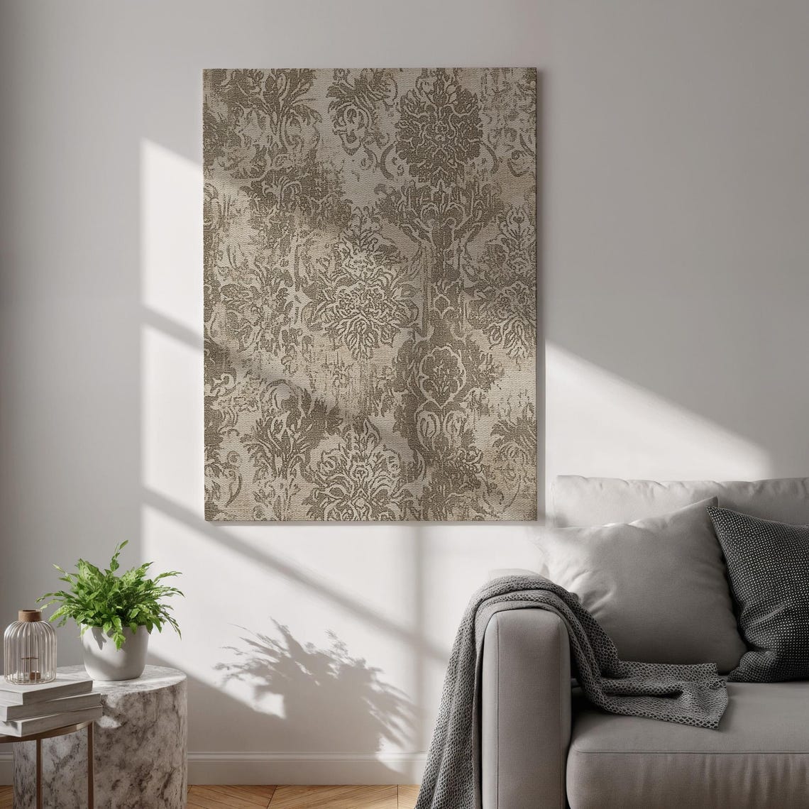 Beige Vintage Damask Floral Pattern Textured Wall Decor Poster