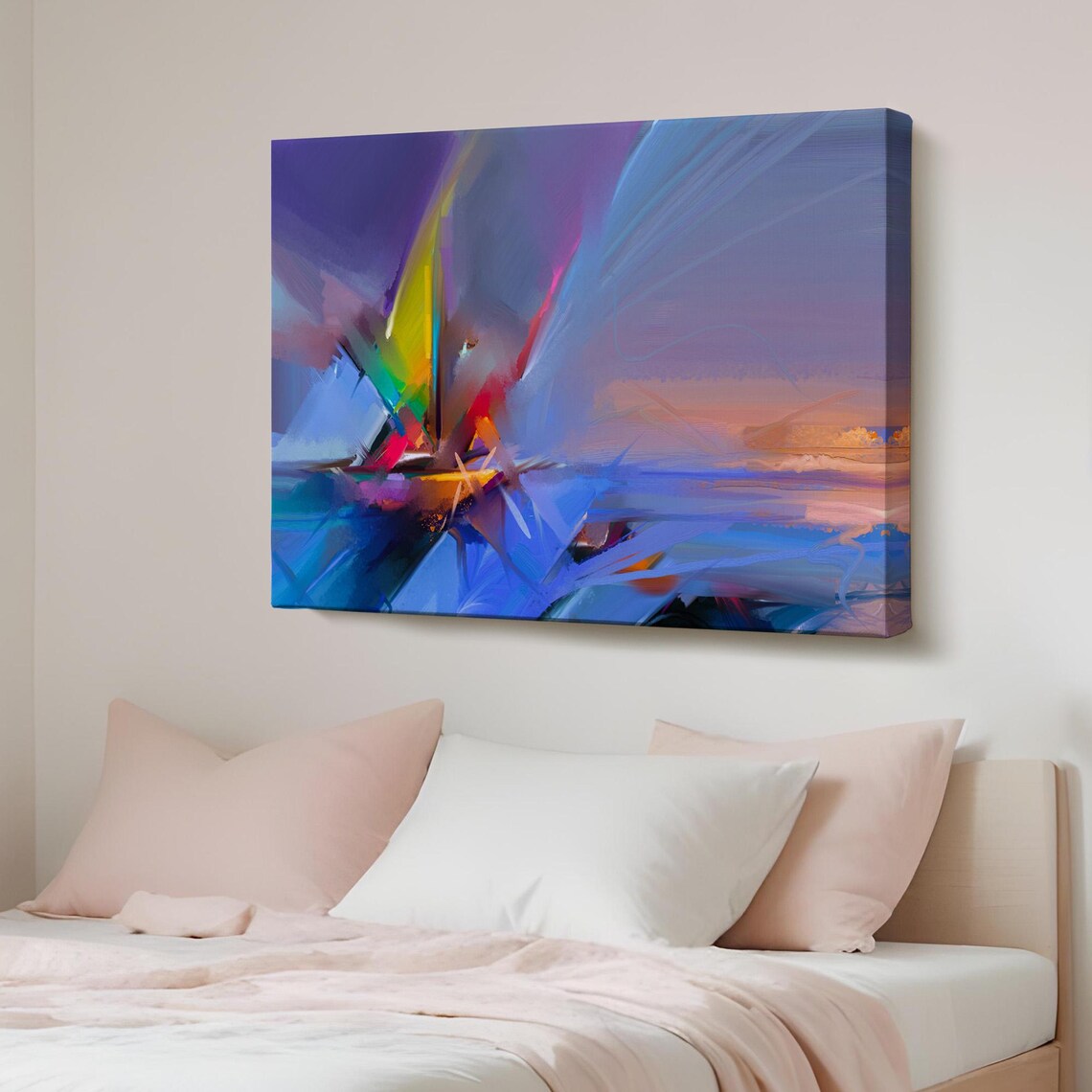 Abstract Sunset Sailboat Blue Purple Modern Ocean Seascape Poster