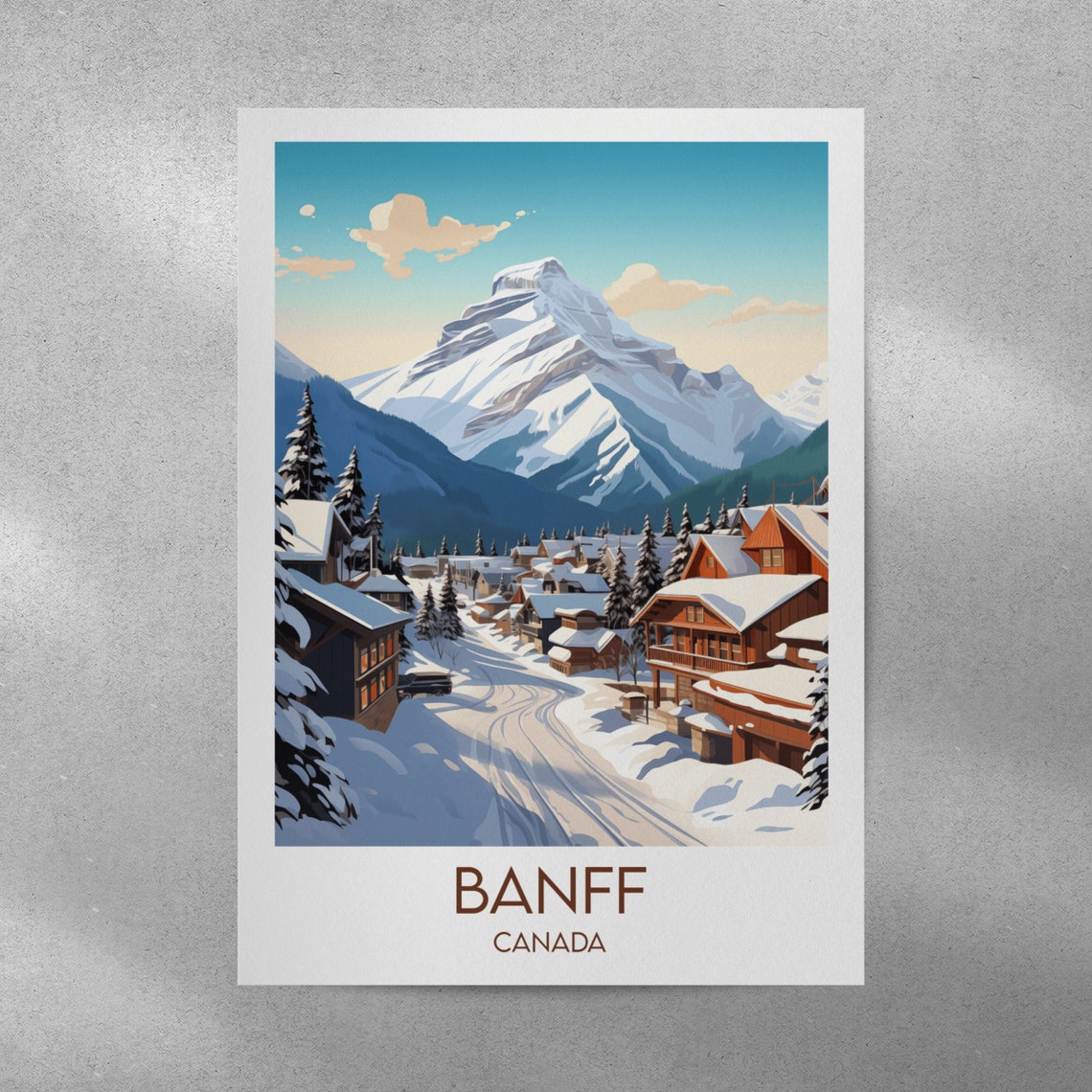 Banff Canada Snowy Mountain Village Retro Illustrated Travel Poster - Image 3