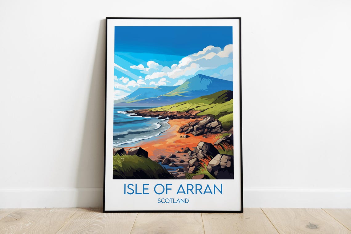 Isle of Arran Scotland Sandy Beach Mountain Coast Travel Art Poster