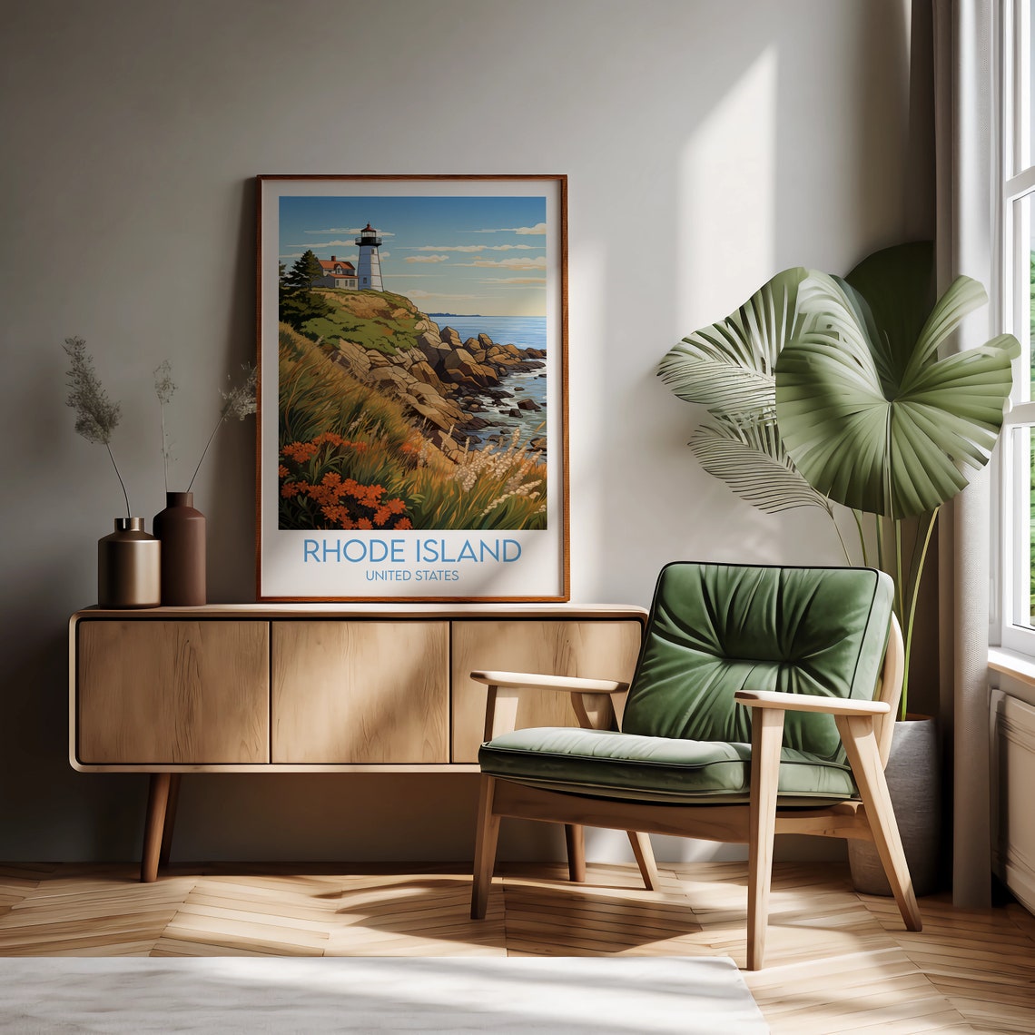 Rhode Island Lighthouse Rocky Coast Wildflowers Travel Poster - Image 2