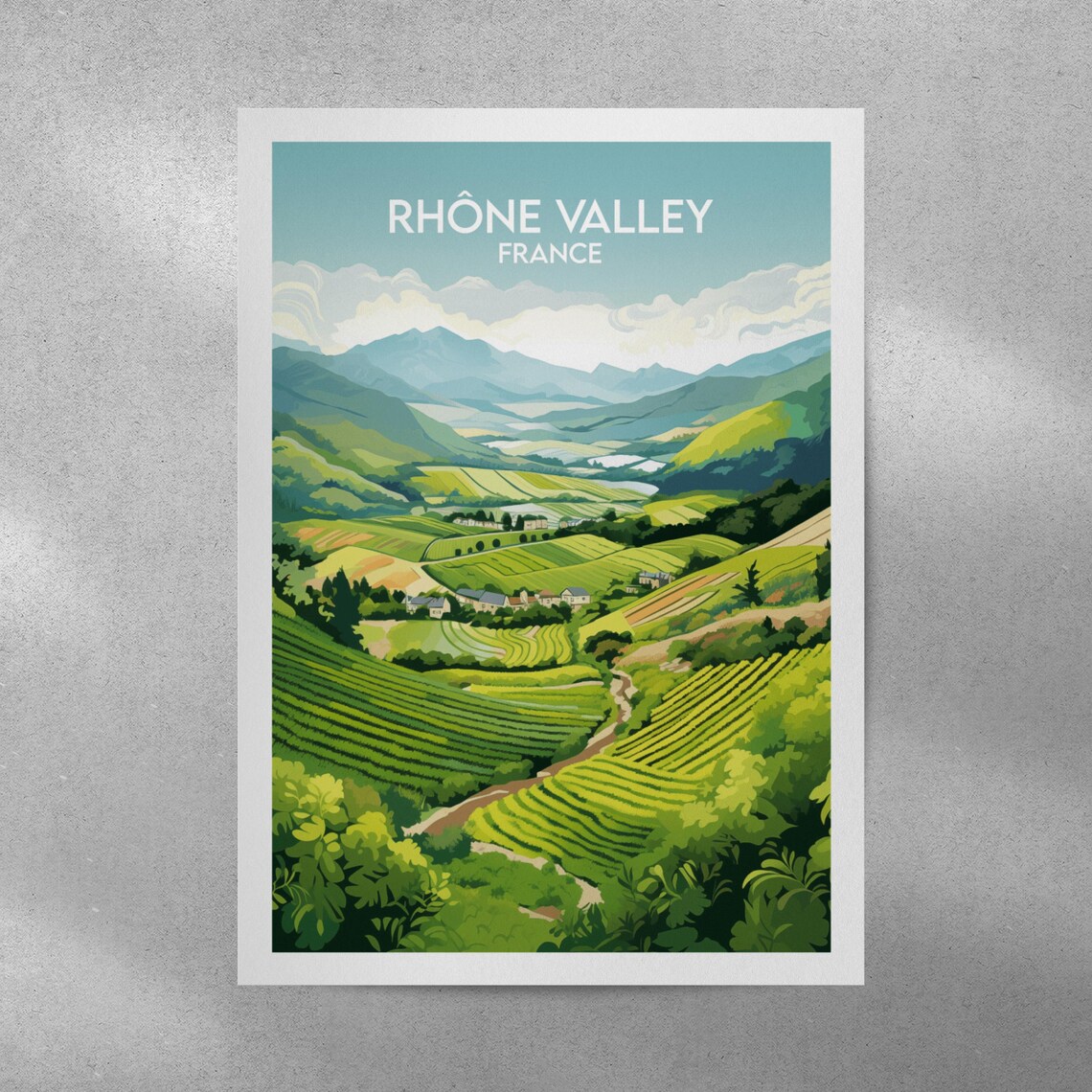 Rhone Valley France Green Vineyard Hills Scenic Travel Poster - Image 4