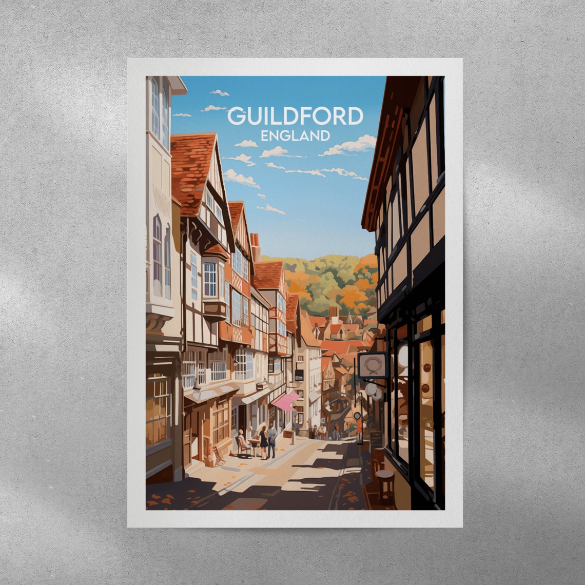 Guildford England Historic High Street Timber Buildings Poster - Image 3