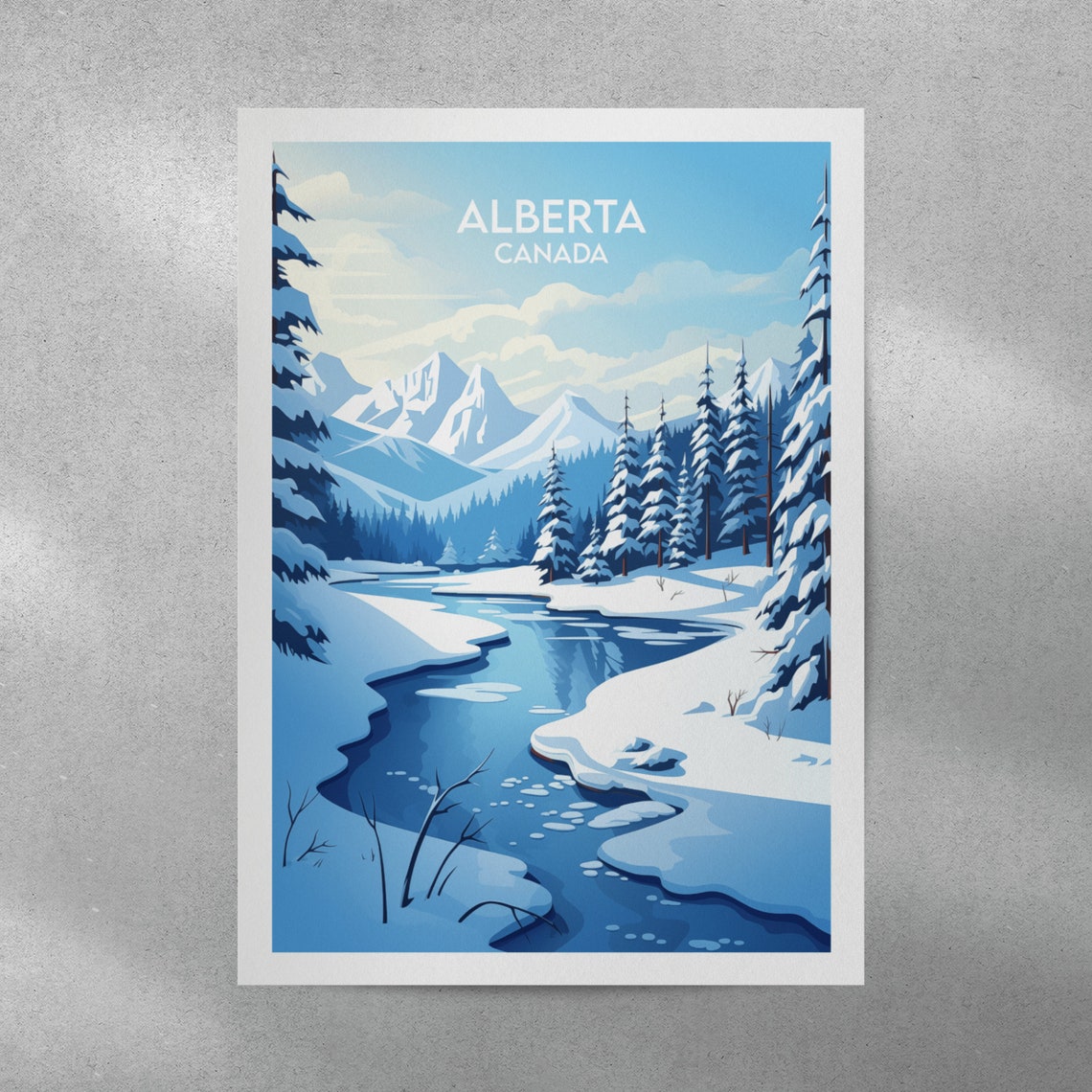 Alberta Canada Snowy Mountains and River Winter Travel Poster - Image 3