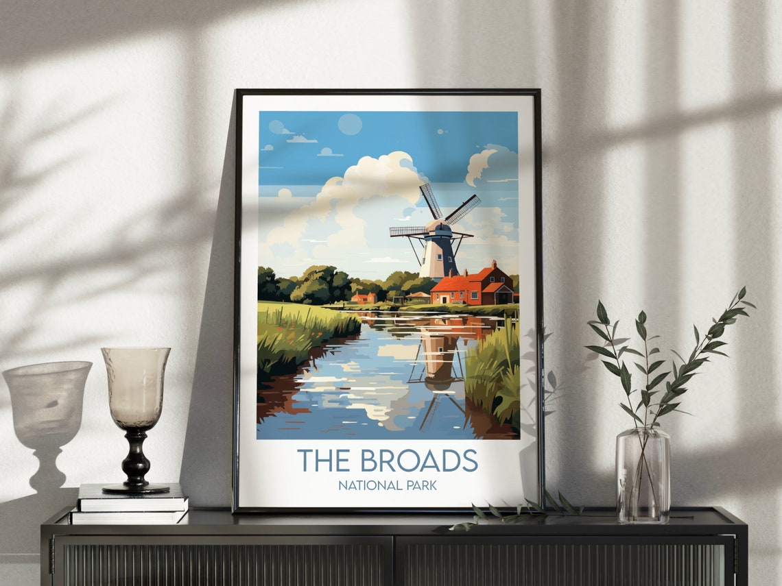 The Broads National Park England Travel Poster Windmill River Artwork - Image 4