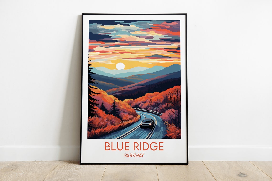 Blue Ridge Parkway Sunset Mountain Drive Vintage Travel Poster