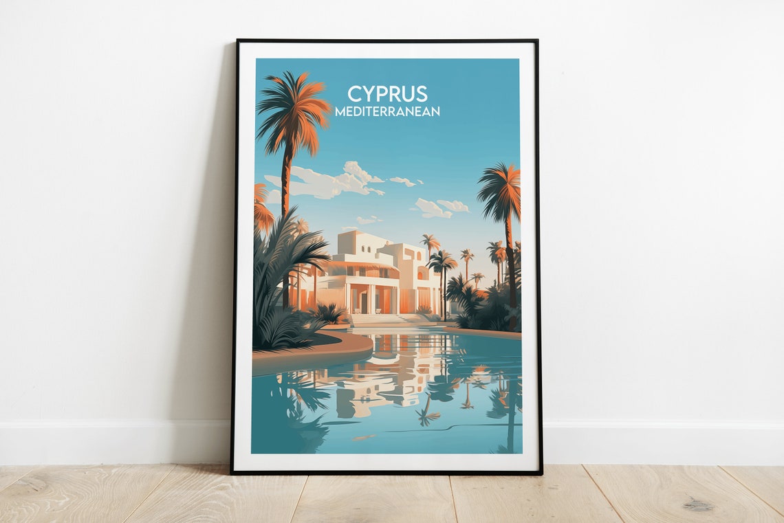 Cyprus Mediterranean Resort Pool Villa Palm Reflection Art Poster