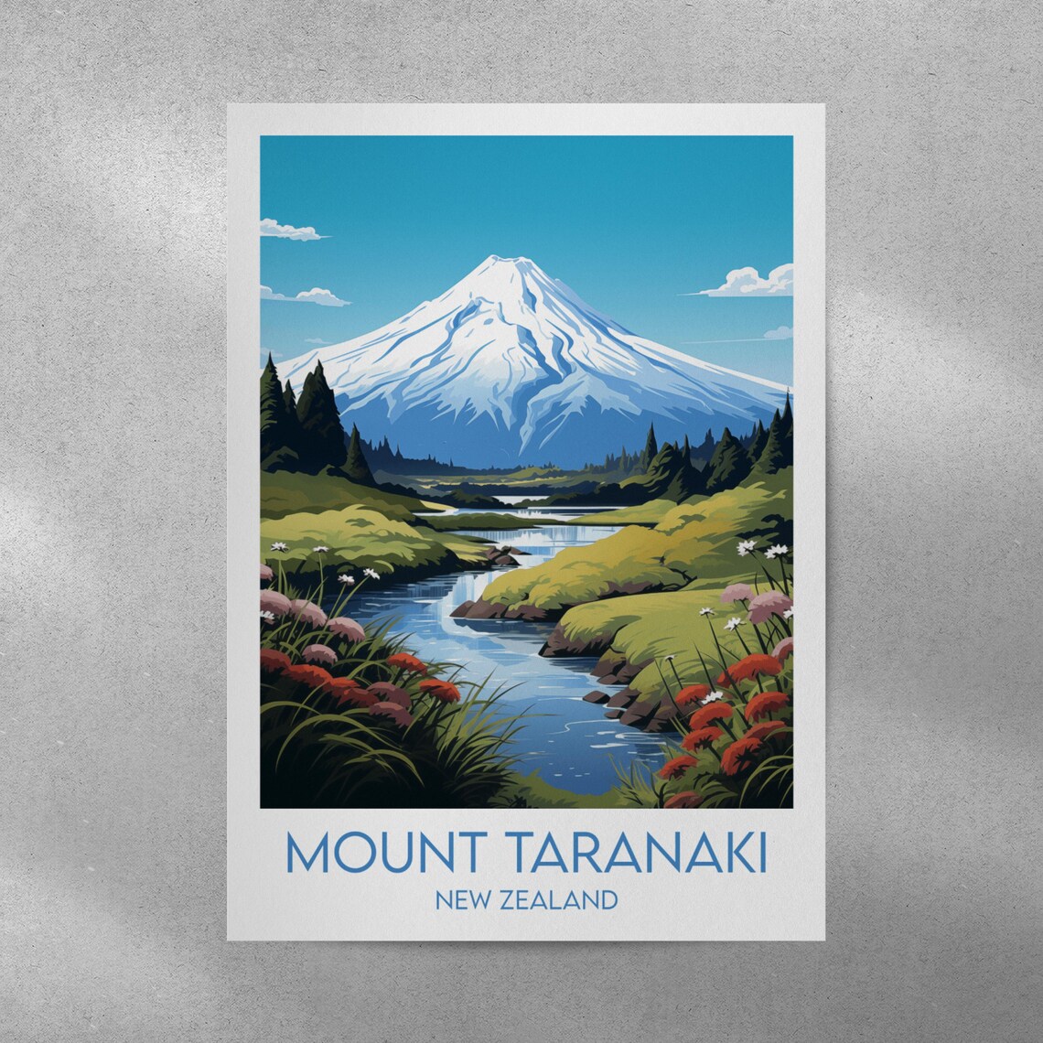 Mount Taranaki New Zealand Vintage Travel Style Snowy Volcano Poster - Image 4