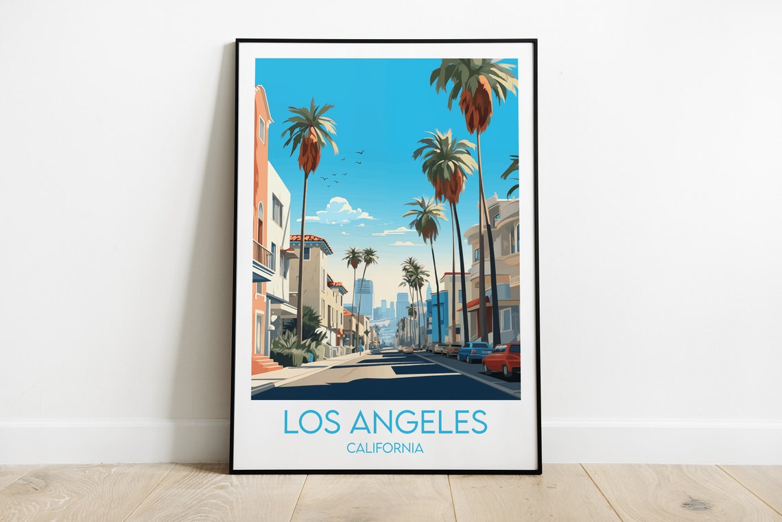Los Angeles California Downtown Palm Avenue Sunny Travel Poster