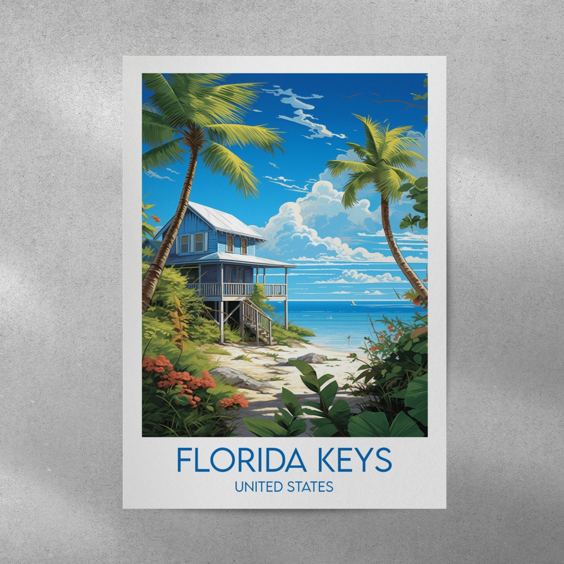 Florida Keys United States Stilt Beach House Palm Coast Art Poster - Image 3