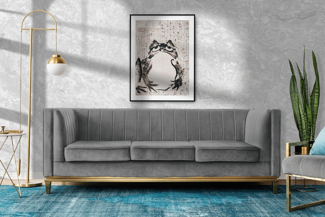 Japanese Sad Frog Vintage Ink Painting Print Grumpy Toad Artwork - Image 2