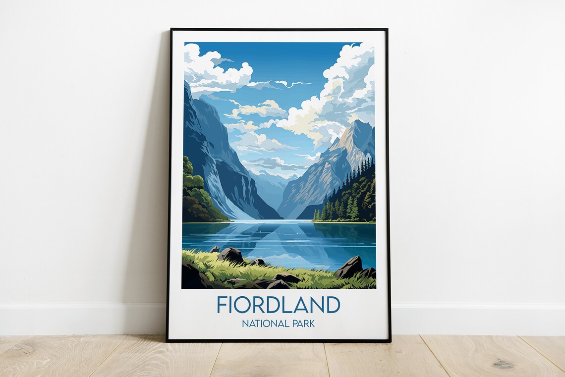 Fiordland National Park Alpine Lake Mountain Valley Travel Poster