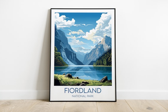 Fiordland National Park Alpine Lake Mountain Valley Travel Poster