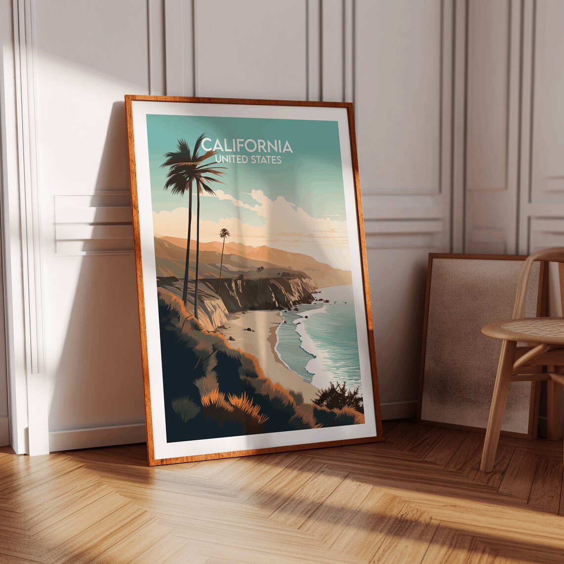 California Coastal Sunset Cliffs Palm Trees United States Poster - Image 2