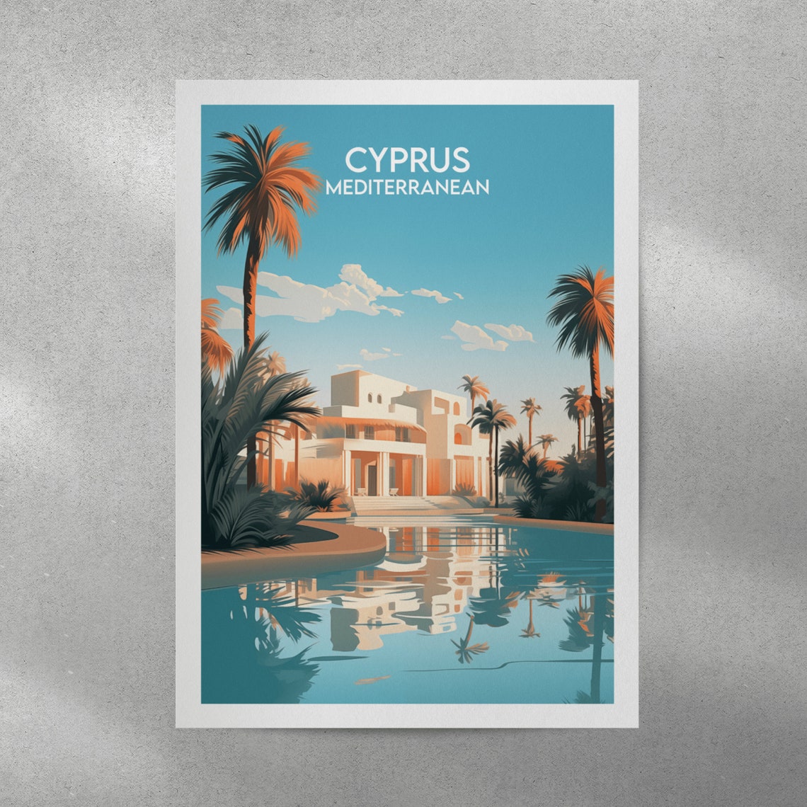 Cyprus Mediterranean Resort Pool Villa Palm Reflection Art Poster - Image 3