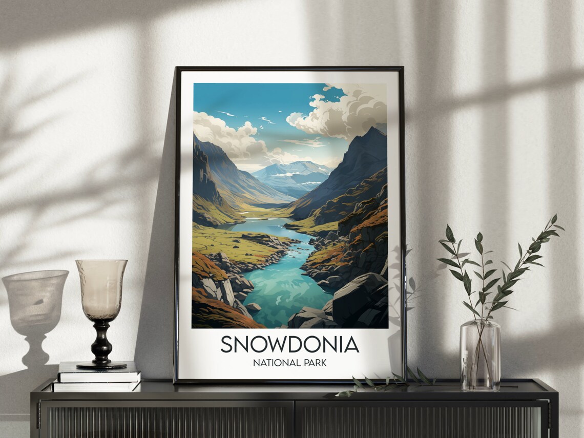 Snowdonia National Park Mountain Valley Lake Vintage Travel Poster - Image 3