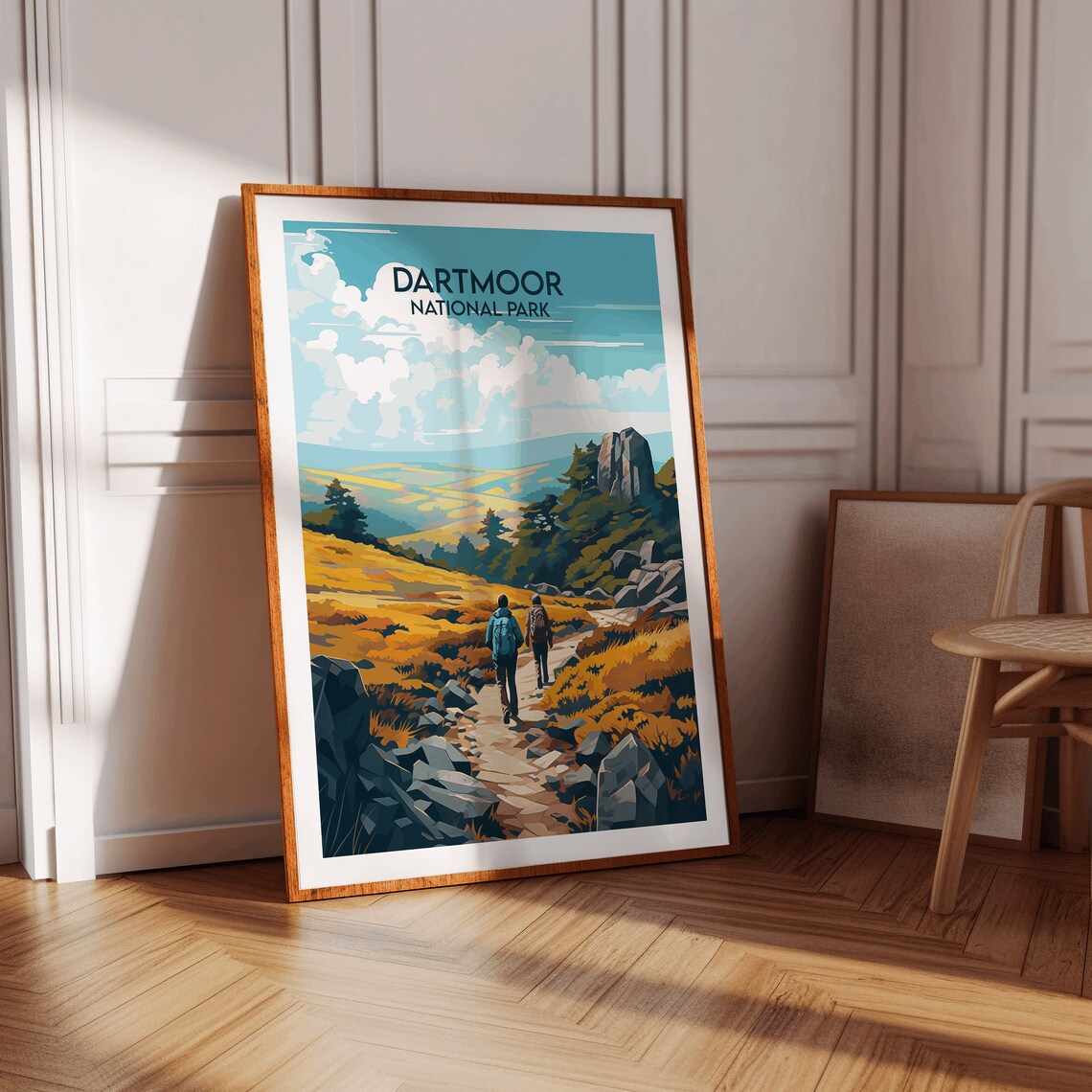 Golden Dartmoor National Park England Hikers Moorland Trail Poster - Image 3