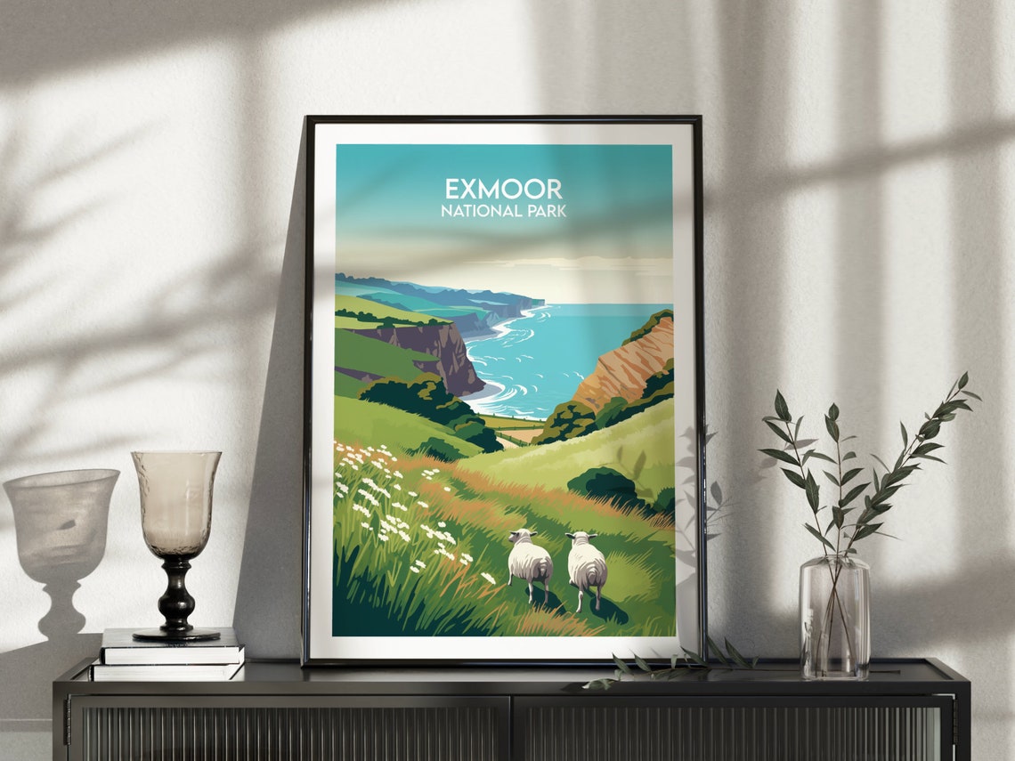 Exmoor National Park Coastal Cliffs and Sheep Meadow Travel Poster - Image 3