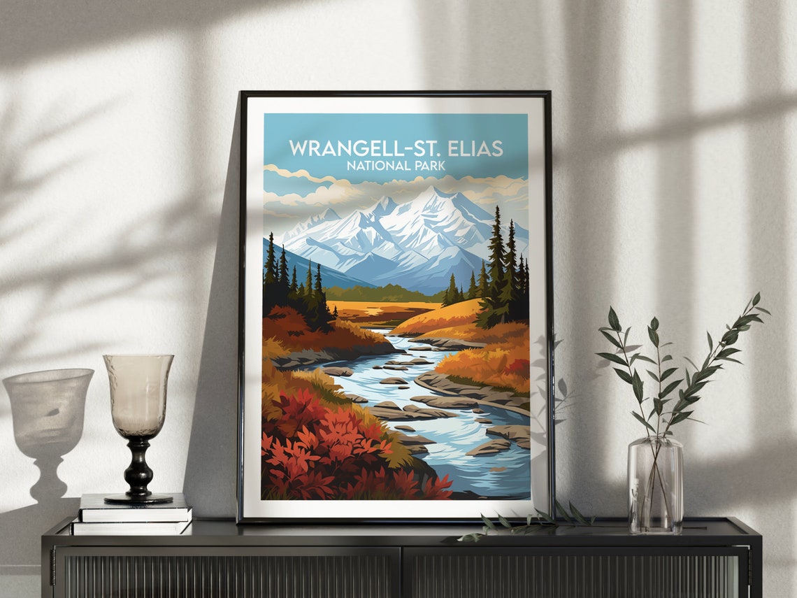 Wrangell St Elias National Park Alaska Autumn River Travel Poster - Image 5