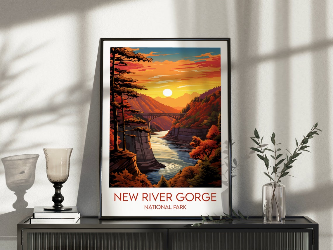 New River Gorge National Park Steel Bridge Sunset Travel Poster - Image 3