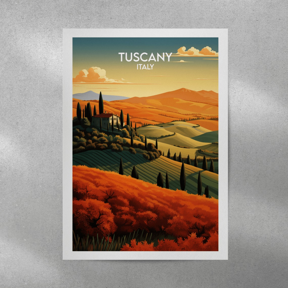 Tuscany Italy Rolling Hills Cypress Villa Countryside Travel Poster - Image 4