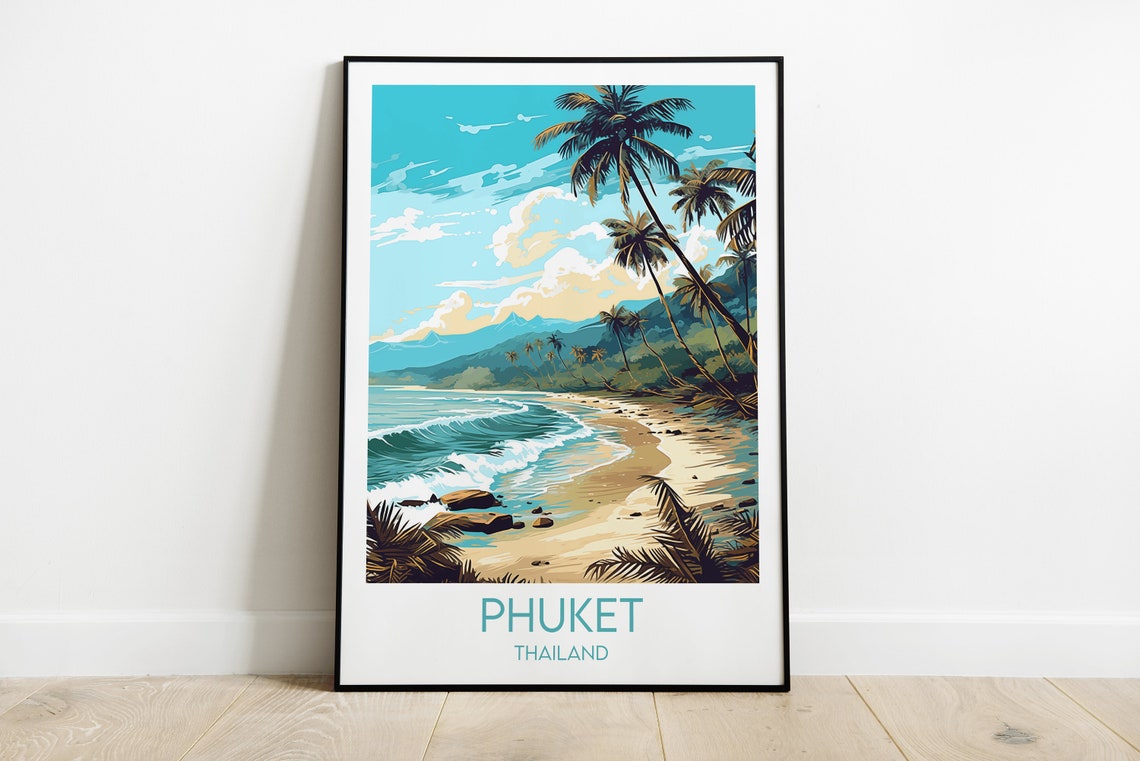 Phuket Thailand Vintage Tropical Beach Travel Poster With Palm Trees