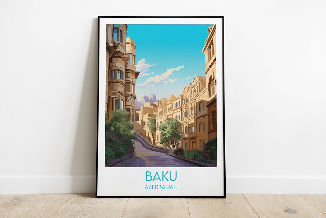 Baku Azerbaijan Historic Street Old Town Cityscape Travel Poster