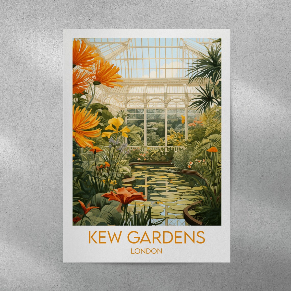 Kew Gardens London Glasshouse Water Lilies Botanical Travel Poster - Image 3